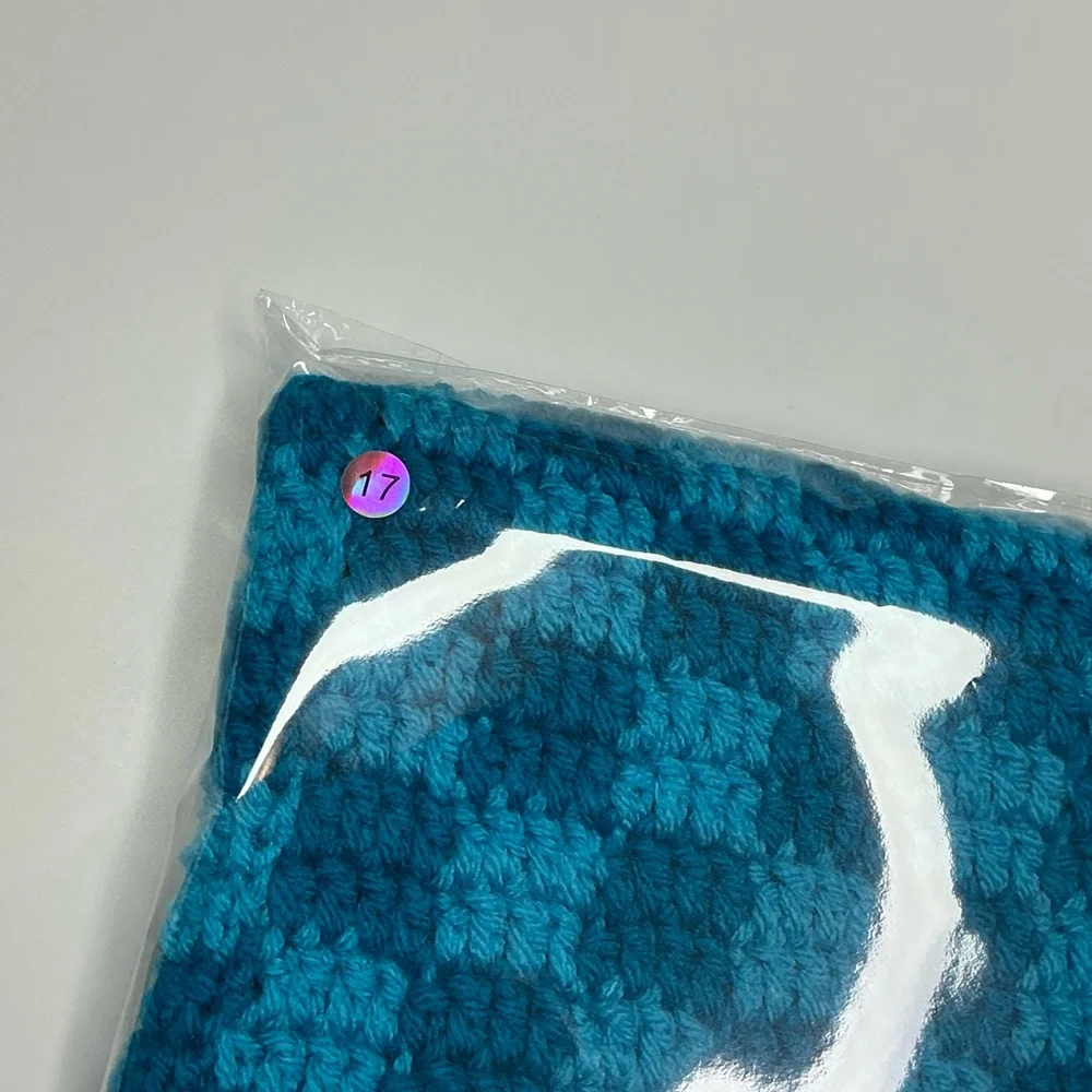 Handmade Sapphire & Cyan Blue Checker Checkerboard Crochet‎ Shoulder Tote Bag
